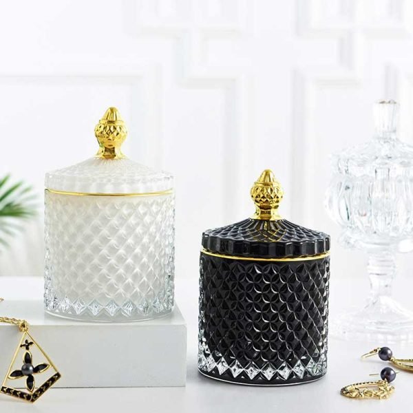 Black White Crystal Glass Jars with Lids
