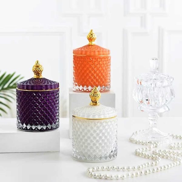 Colorful Diamond Faceted Glass Candle Jars