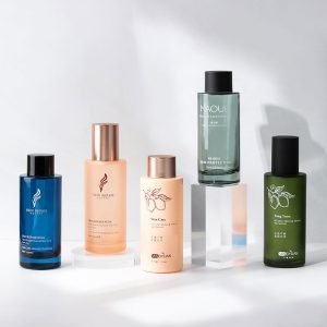 flat shoulder glass pump bottle