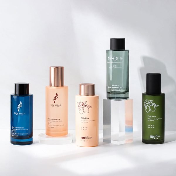 flat shoulder glass pump bottle