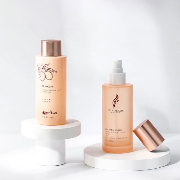 frosted orange glass pump lotion bottle