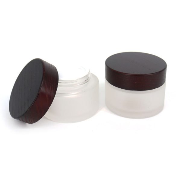 frosted glass cosmetic jar with black lid