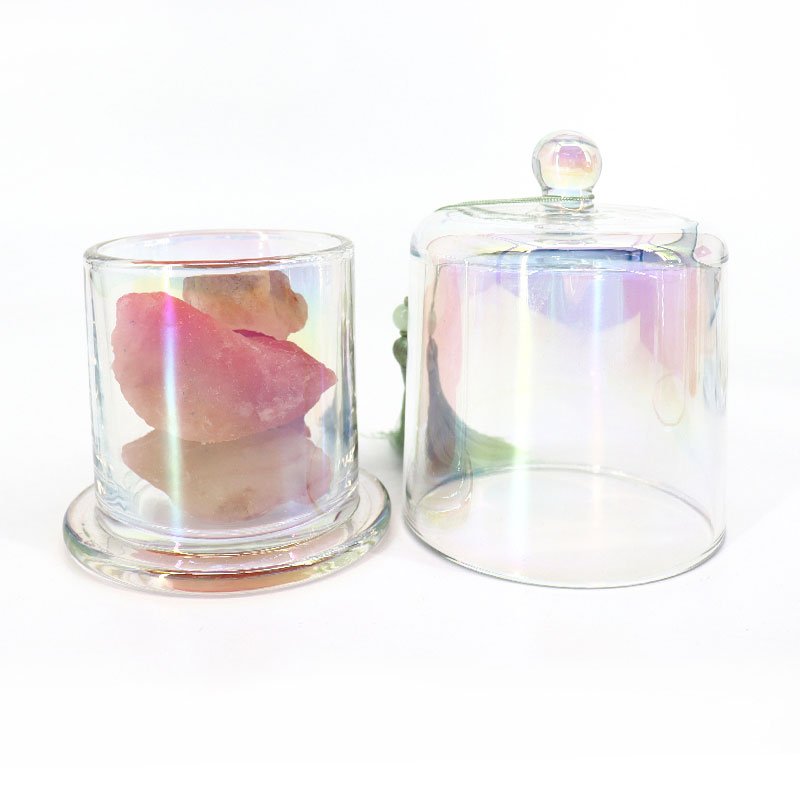 Iridescent Glass Candle Vessels with Bell Dome Cloche Glass Lid - iMorePack  Cosmetic Packaging