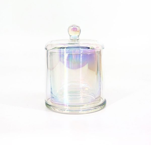 Iridescent Glass Candle Vessels with Bell Dome Cloche Glass Lid - Image 8