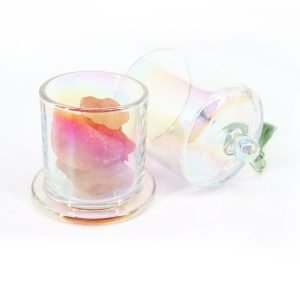 Iridescent Glass Candle Vessels with Bell Dome Cloche Glass Lid