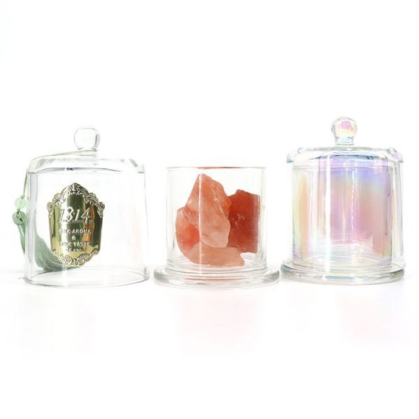 Iridescent Glass Candle Vessels with Bell Dome Cloche Glass Lid - Image 3