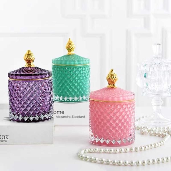 Pink Purple Green Candy Dish with Lid