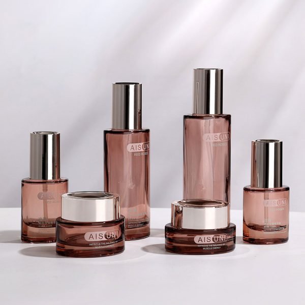 clear pink cosmetic glass bottle