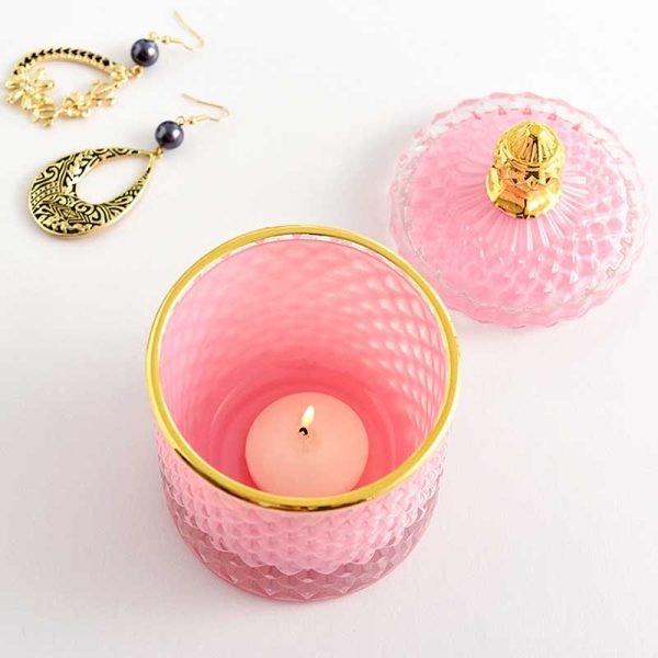 Pink Glass Candle Jar Decorative Container