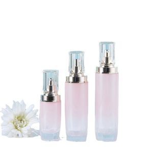 pink glass lotion bottle