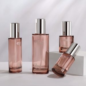 pink glass pump bottles