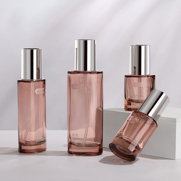 pink glass pump bottles