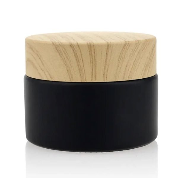 black frosted glass cosmetic jar with bamboo lid