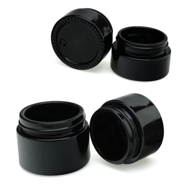 black glass cosmetic jars