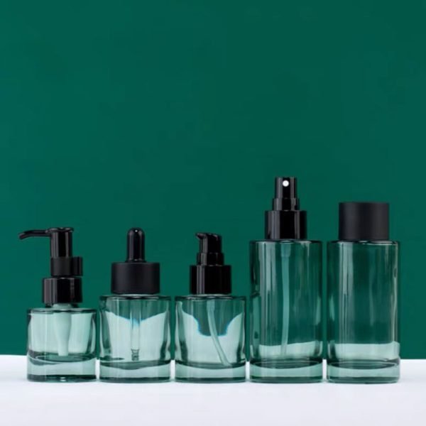 clear green glass bottles for cosmetic packaging