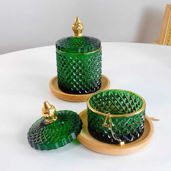 dark green glass containers with lids