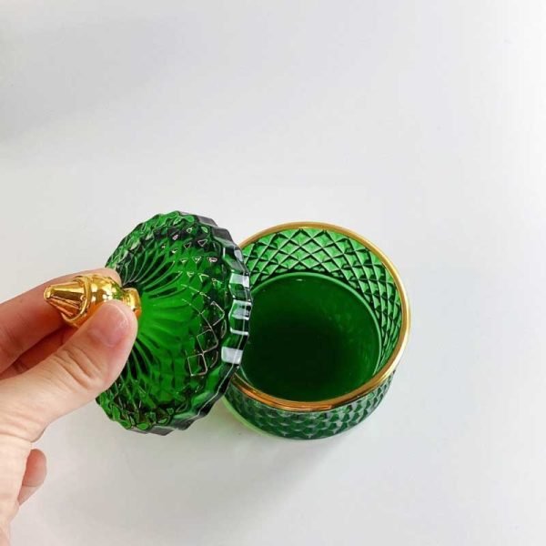 green color glass decorative jar with lid
