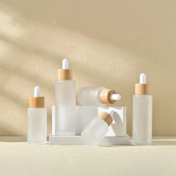 frosted glass dropper bottle with bamboo lid