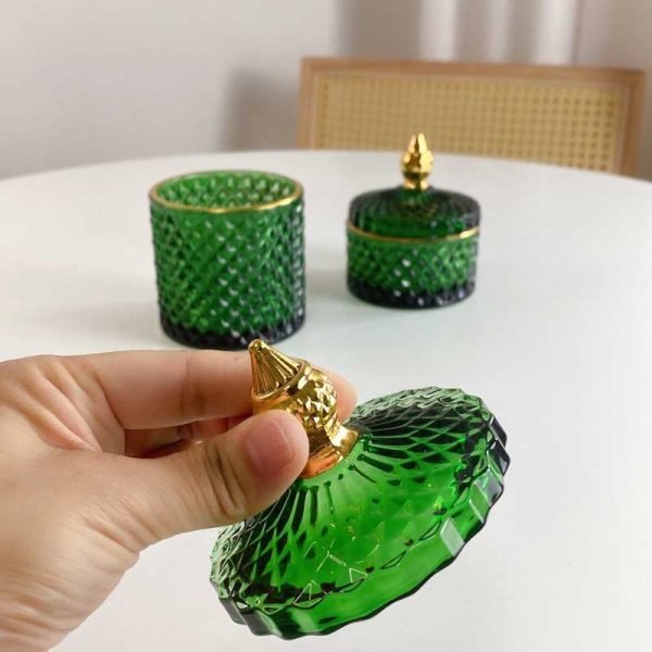vintage green glass storage jars with lids