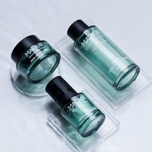 green glass skincare packaging set