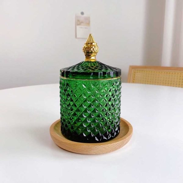 Dark Green Jewelry Jar Glass Gold Storage Box