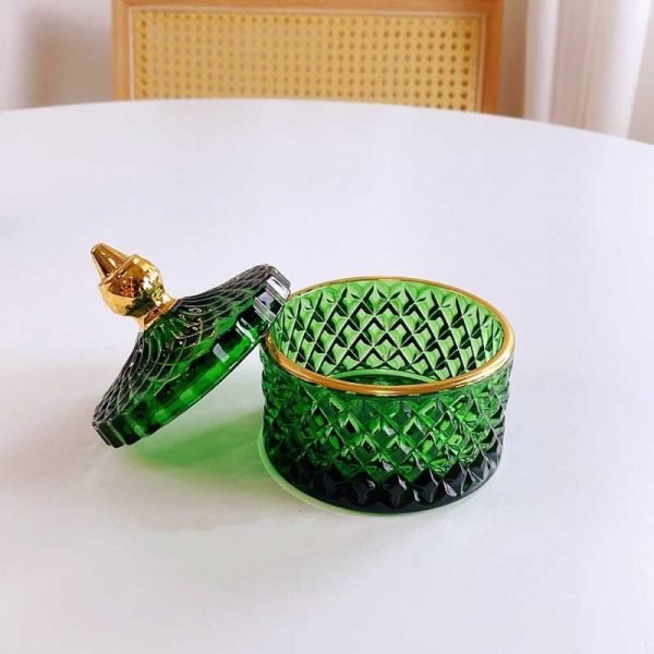 Retro Green Glass Jewelry Jar