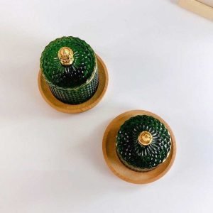 vintage green glass storage container