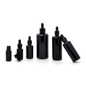 black violet glass bottles with droppers