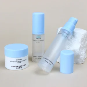 Slim 10ml 15ml Frosted Airless Pump Travel Bottles with Blue Cap