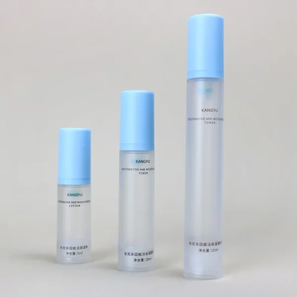 Slim 10ml 15ml Frosted Airless Pump Travel Bottles with Blue Cap - Image 4