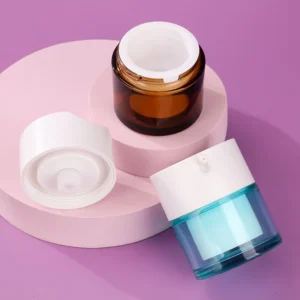 blue glass airless pump jar