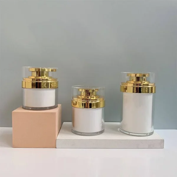 refillable airless cosmetic jars with golden lids