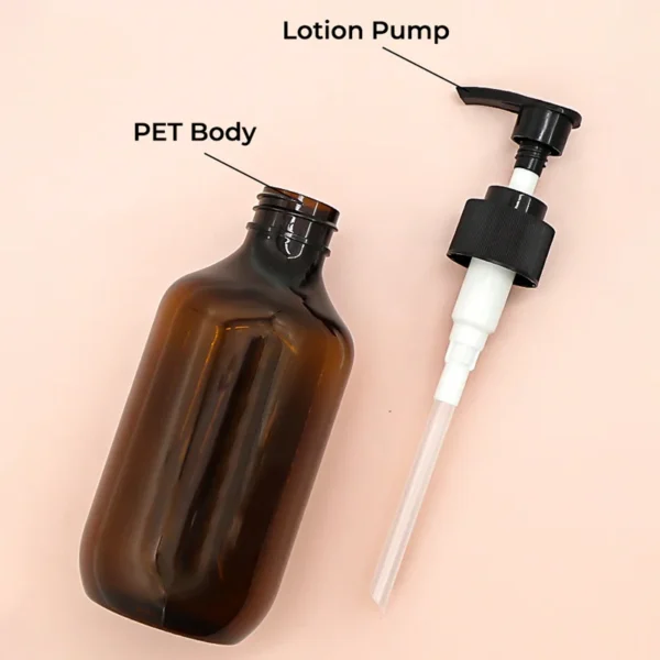 amber PET plastic shampoo pump bottle