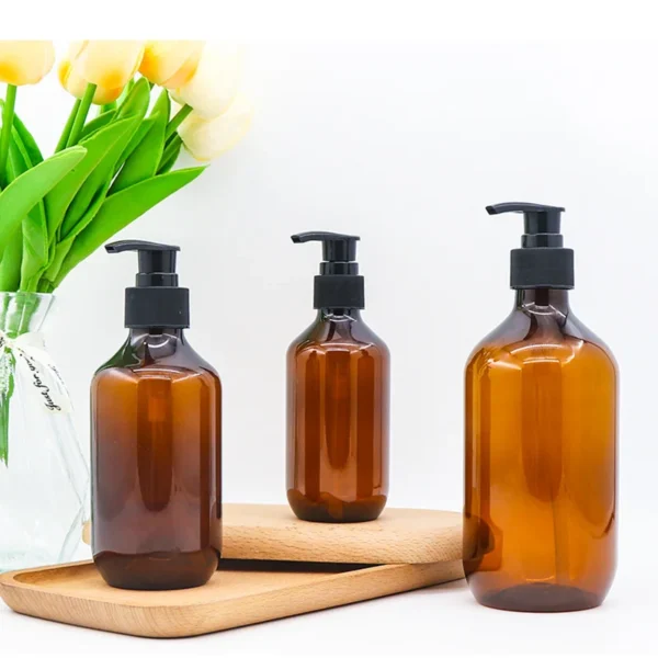 amber plastic shampoo pump bottles