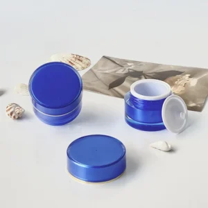 blue double walled acrylic cosmetic container