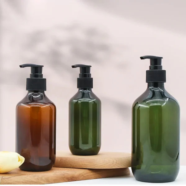 green amber pet plastic shampoo pump bottles
