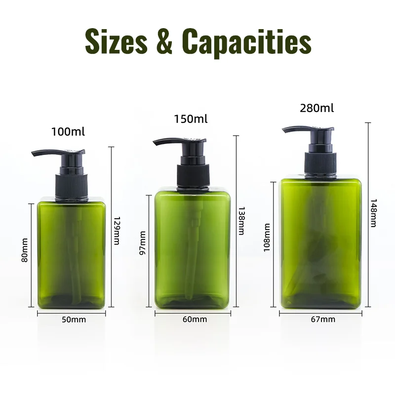 green PET plastic shampoo bottle with pump