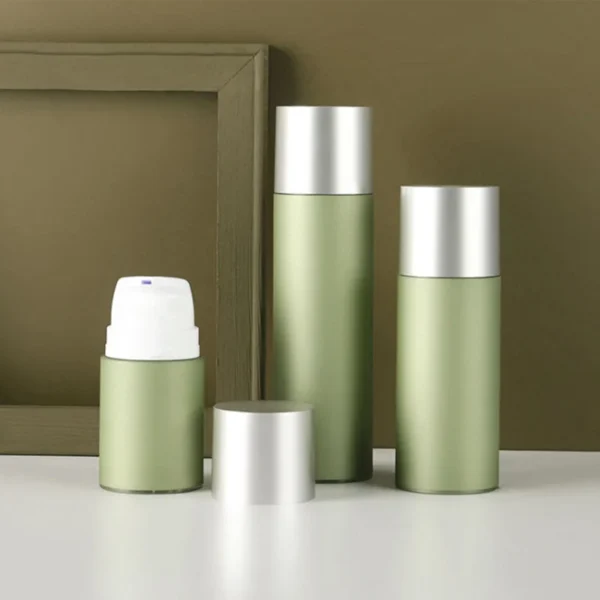 matte green airless cosmetic packaging bottle