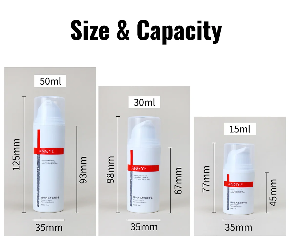 size and capacity of mono PP airless pump bottle