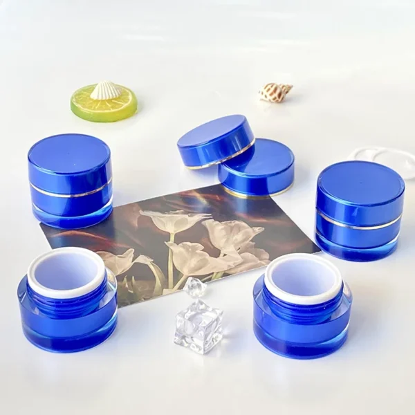 round acrylic cream blue jar