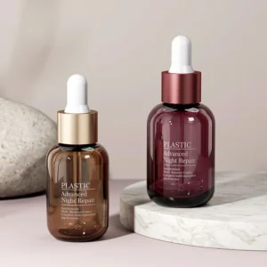 round plastic eye serum dropper bottle
