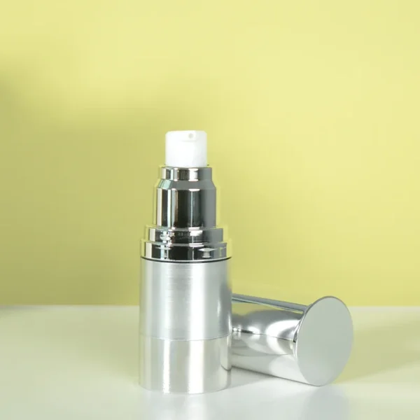 silver aluminum airless pump spray bottle