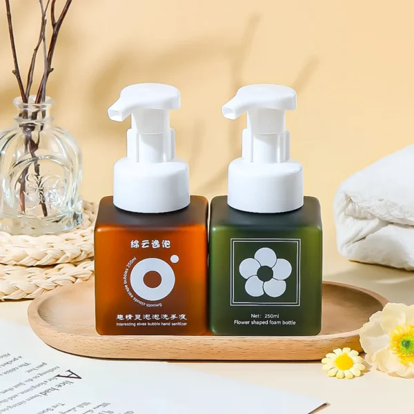 green amber foaming soap pump bottle