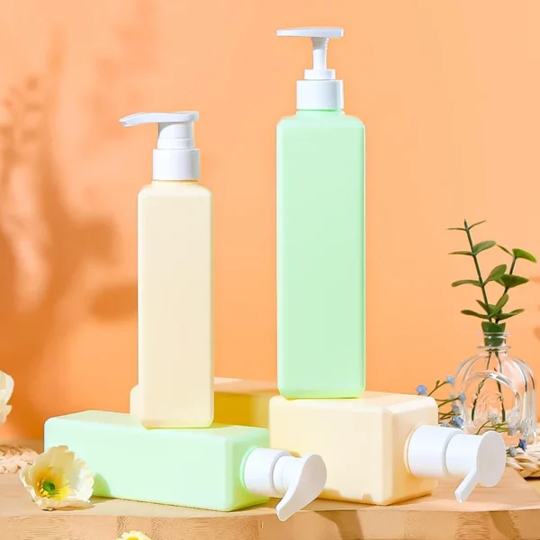 yellow green square lotion shampoo bottle