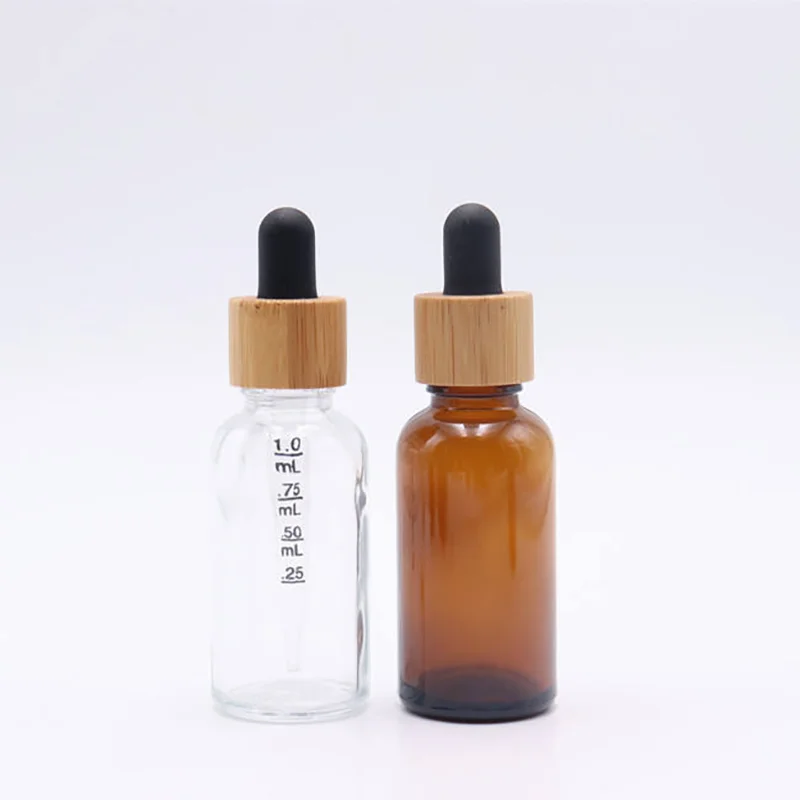 amber glass oil dropper bottle with bamboo dropper