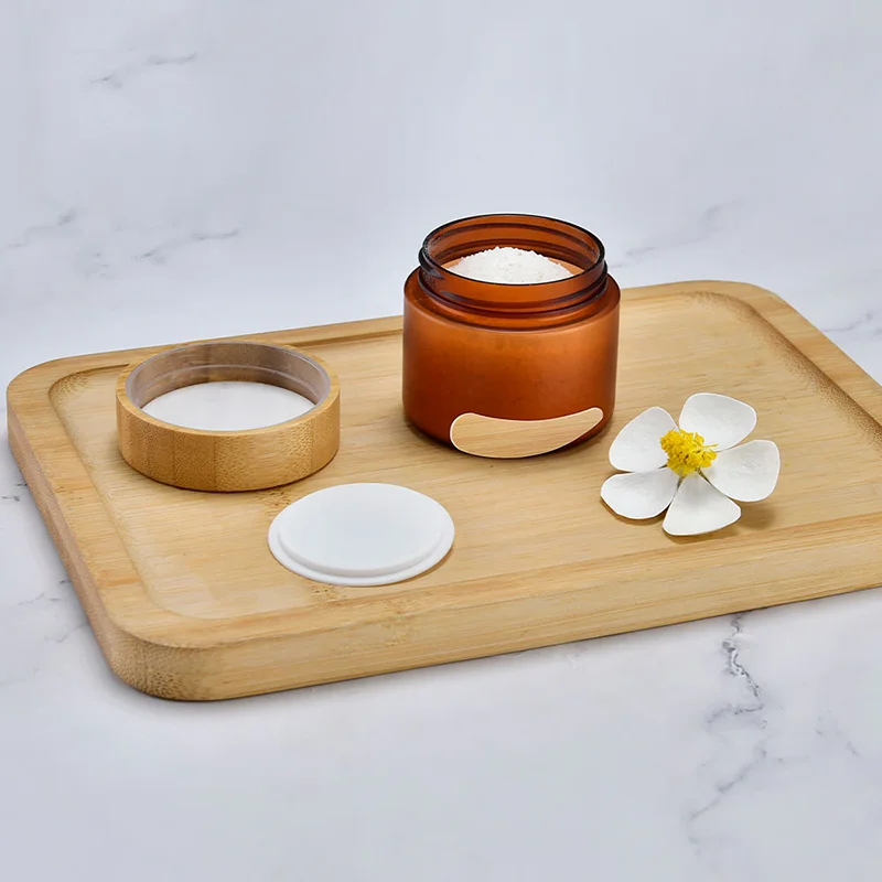 amber storage jar with bamboo lid