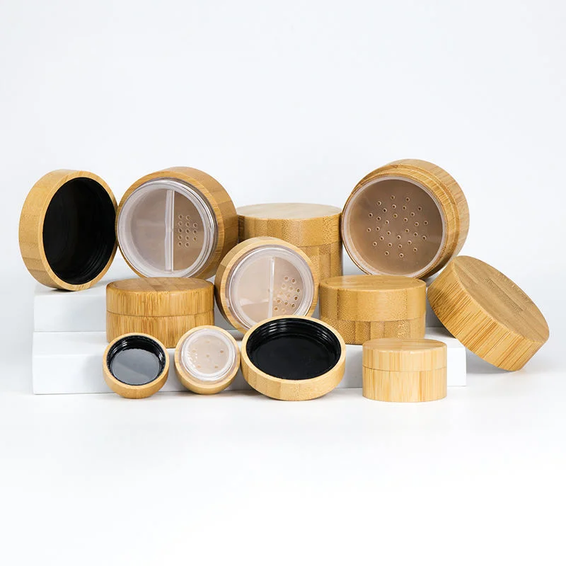 bamboo dusting powder container with puff