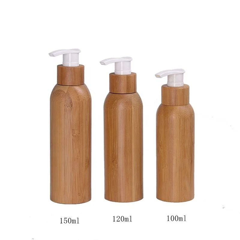 bamboo wrapping PET plastic lotion pump bottle
