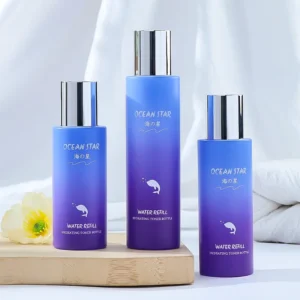 custom gradient blue cosmetic toner bottle