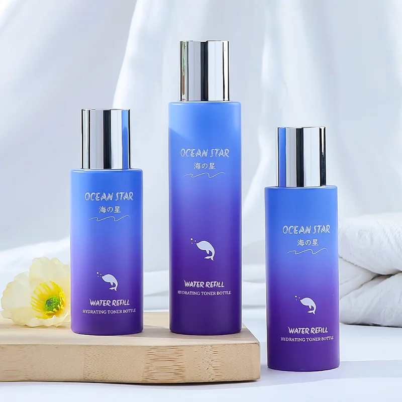 custom gradient blue cosmetic toner bottle